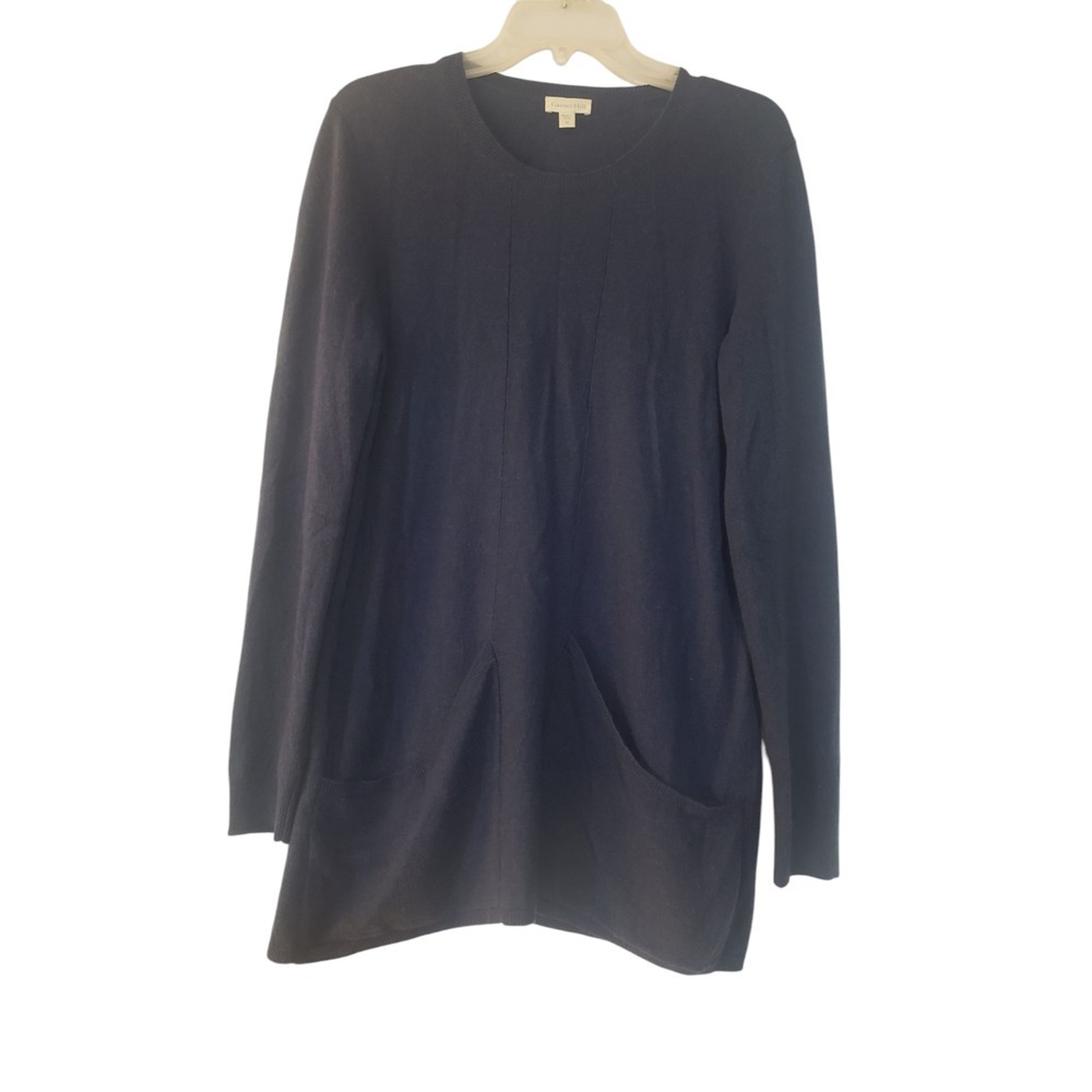 Garnet Hill Womens Shift Dress M Blue Knit Long Sleeve Crew Neck Pullover